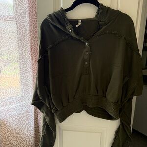Free PEOPLE movement Olive Green Frayed Hem Hoodie